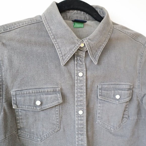 Uniqlo Grey Denim Shirt/Shacket with Pearlized Snap Buttons - Picture 8 of 16